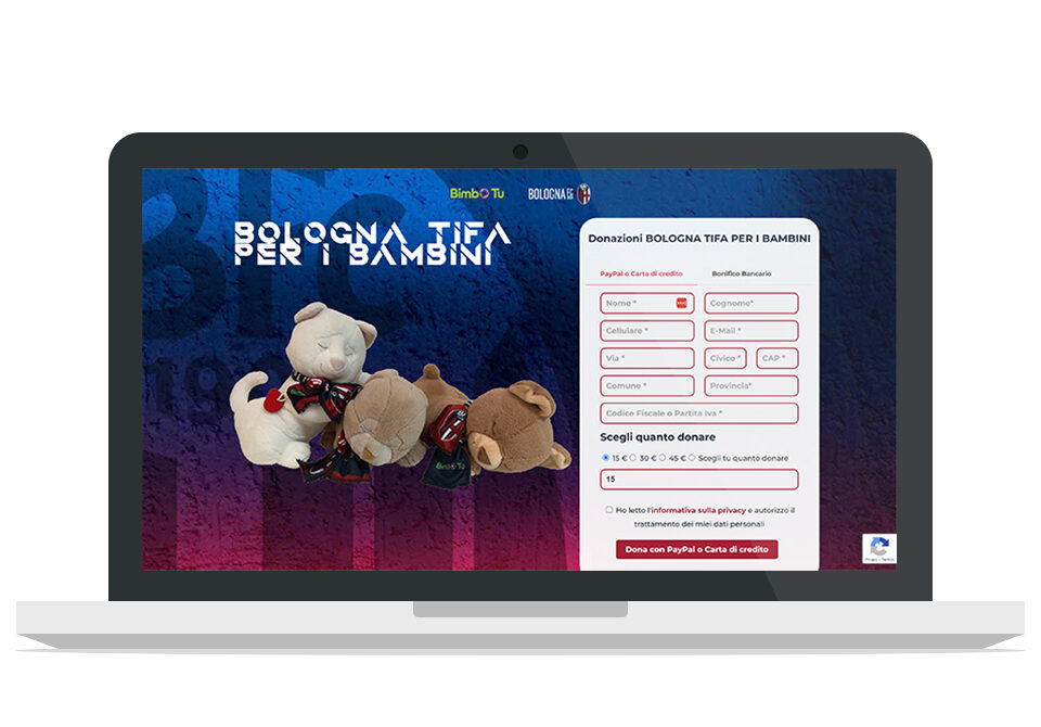 Sito web Bologna Tifa per i bambini - visualizzazione desktop