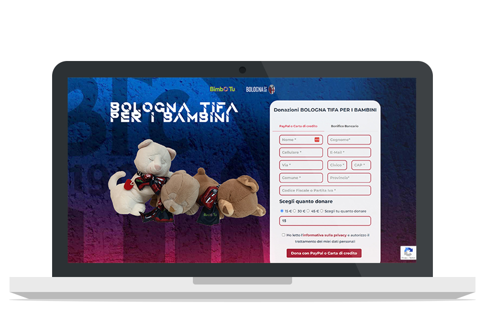 Sito web Bologna Tifa per i bambini - visualizzazione desktop
